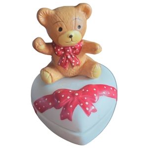 Vtg 80's Lucy & Me Bear Riggs Valentine Heart Trinket Ring Box Polka Dot Bow